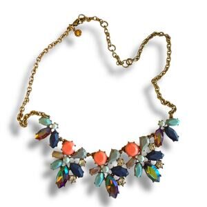 J.Crew Neon Blossom Multi Gemstone Crystal Glass Stone Statement Steel Necklace